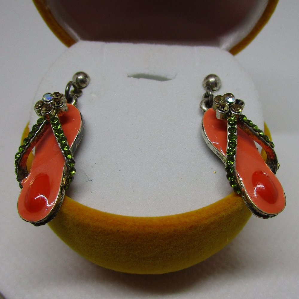 rhinestone enamel flip flop earrings